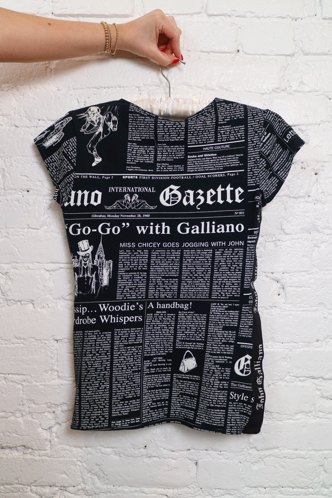 John Galliano Black News Paper Tee – Sourced by Scottie John Galliano Black News Paper Tee – Sourced by Scottie