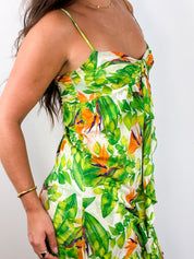 Diane von Furstenberg 2000s Green Tropical Tie-Front Mini Dress - S/M