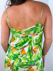 Diane von Furstenberg 2000s Green Tropical Tie-Front Mini Dress - S/M