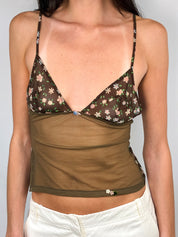 Occhi Verdi by La Perla 2000s Brown Floral Mesh Cami - S/M