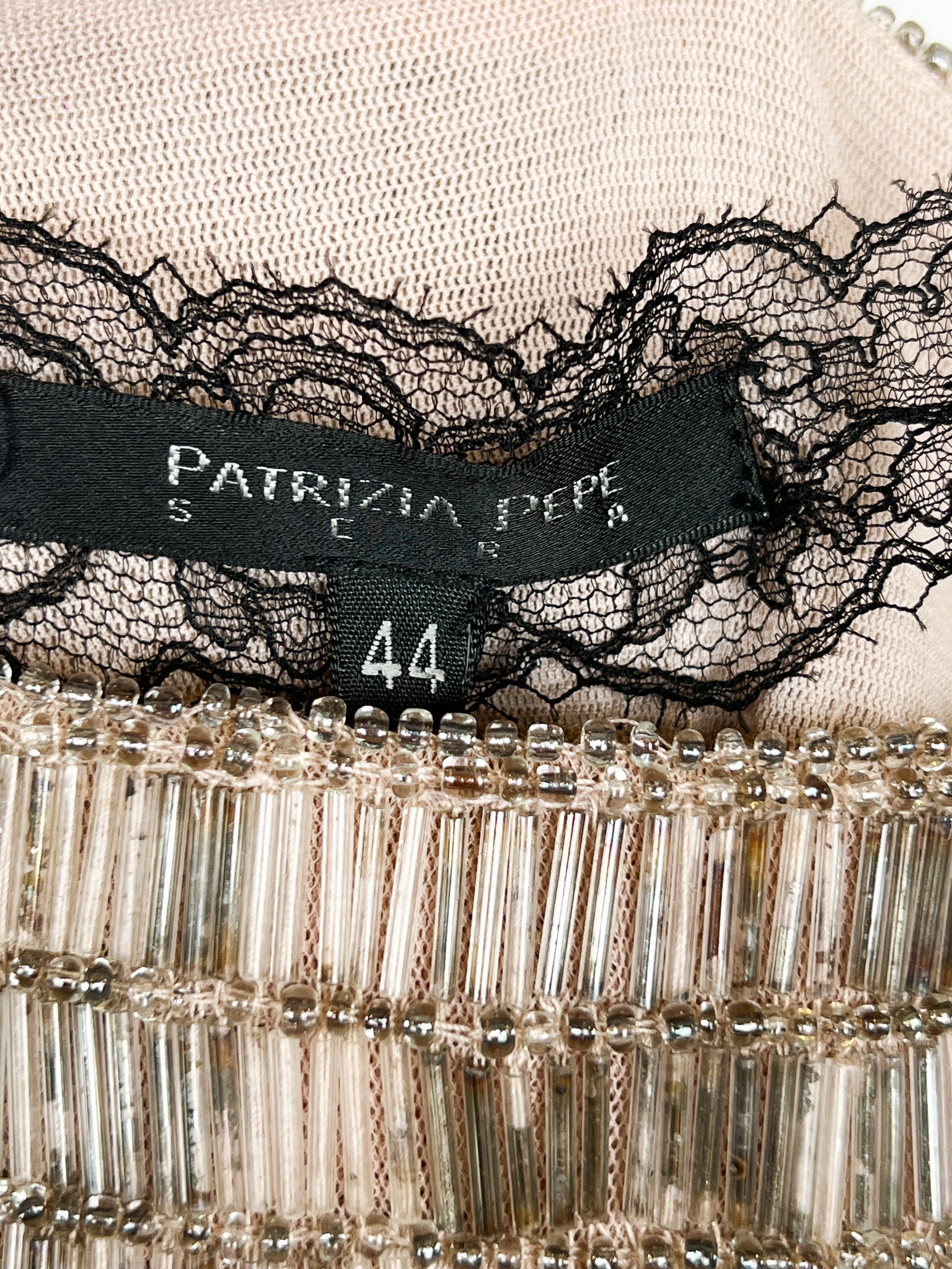 Patrizia Pepe Sera 2000s Blush Feather-Fringe Pencil Skirt with Beaded Waistband - M