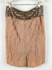 Patrizia Pepe Sera 2000s Blush Feather-Fringe Pencil Skirt with Beaded Waistband - M