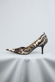 Just Cavalli Canvas Snow Leopard Heels with Brown Leather