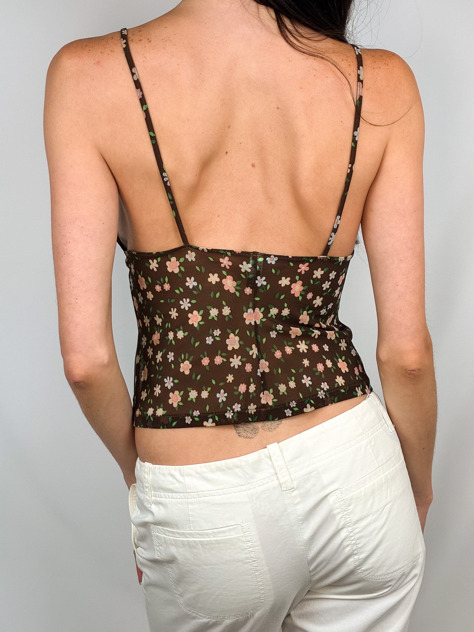 Occhi Verdi by La Perla 2000s Brown Floral Mesh Cami - S/M