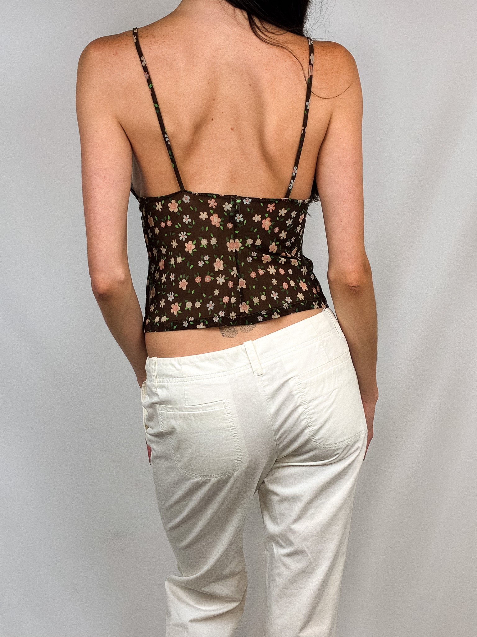 Occhi Verdi by La Perla 2000s Brown Floral Mesh Cami - S/M