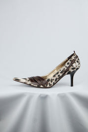 Just Cavalli Canvas Snow Leopard Heels with Brown Leather