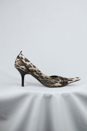 Just Cavalli Canvas Snow Leopard Heels with Brown Leather