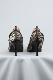 Just Cavalli Canvas Snow Leopard Heels with Brown Leather