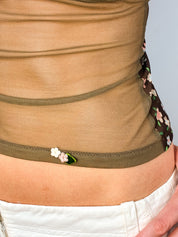 Occhi Verdi by La Perla 2000s Brown Floral Mesh Cami - S/M