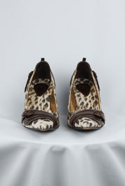 Just Cavalli Canvas Snow Leopard Heels with Brown Leather