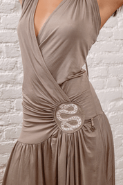 Light Grey Halter Dress with Snake Appliqué