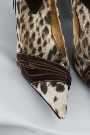 Just Cavalli Canvas Snow Leopard Heels with Brown Leather