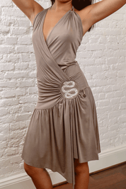 Light Grey Halter Dress with Snake Appliqué