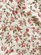 Pinko 2000s Cream Rose Floral Mixed Print Tie Front Ruffle Cuff Blouse - S
