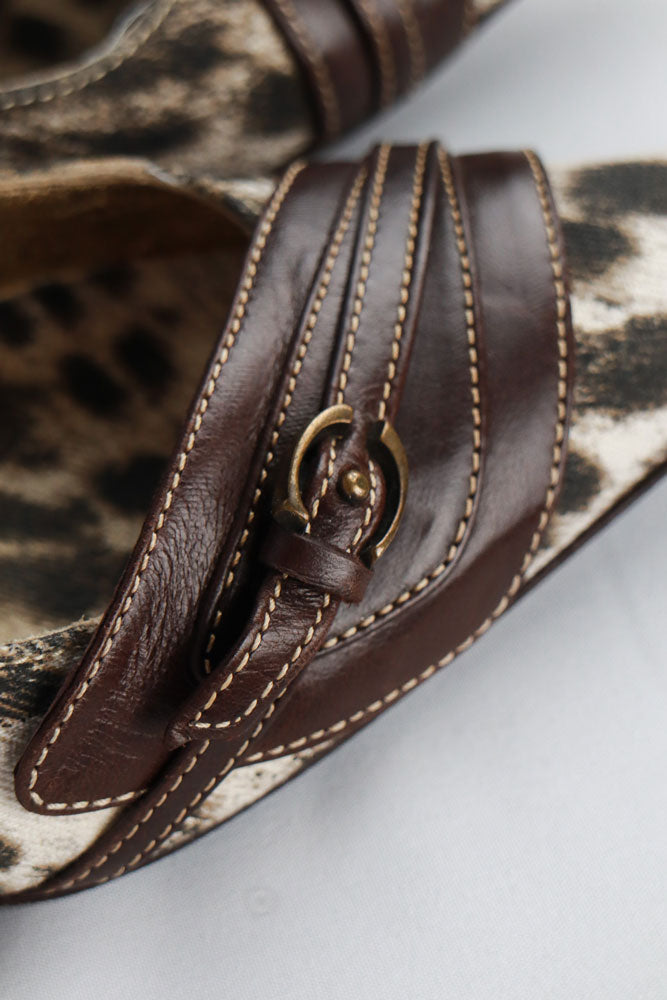 Just Cavalli Canvas Snow Leopard Heels with Brown Leather