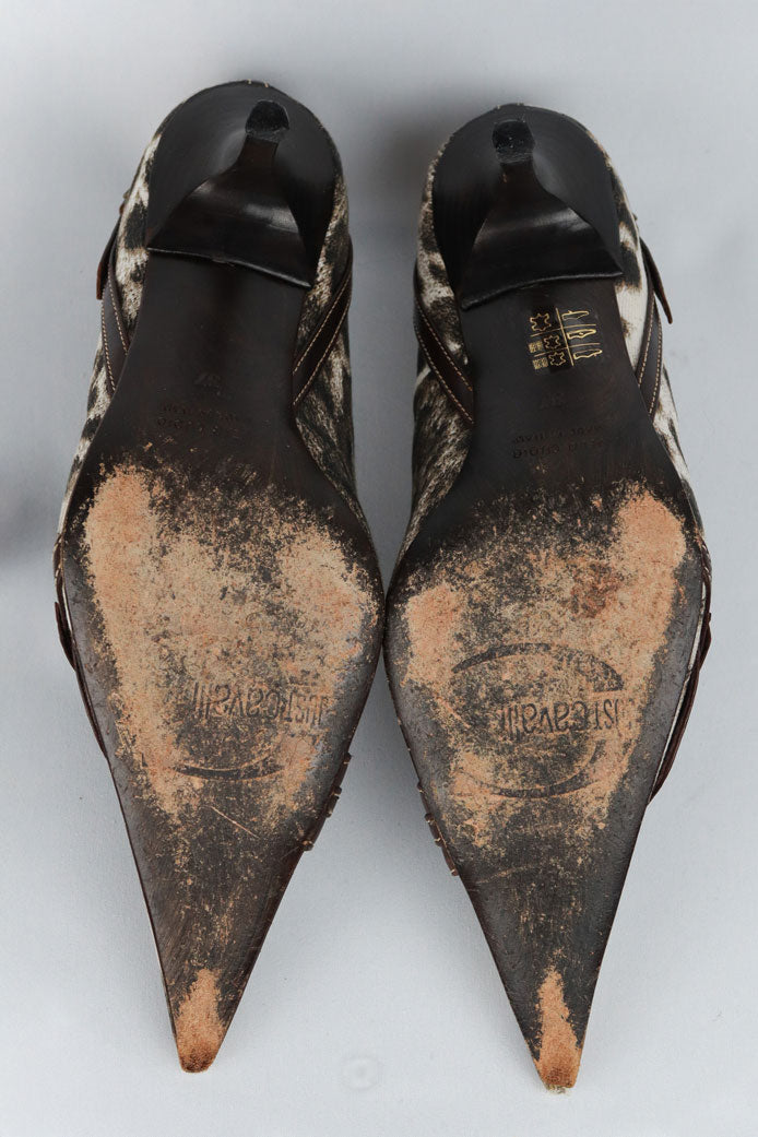 Just Cavalli Canvas Snow Leopard Heels with Brown Leather