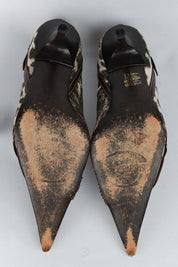 Just Cavalli Canvas Snow Leopard Heels with Brown Leather