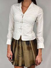 Naracamicie 2000s Cream Pintuck Clasp-Front Fitted Blouse - S