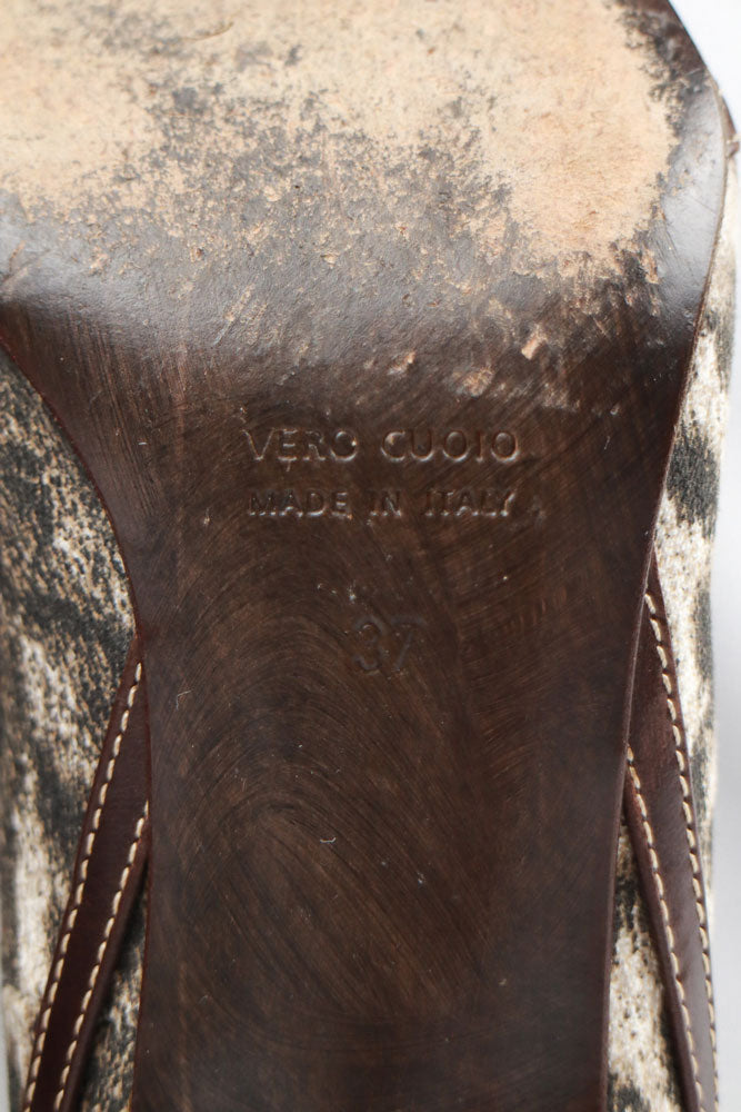 Just Cavalli Canvas Snow Leopard Heels with Brown Leather