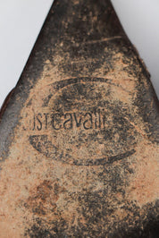 Just Cavalli Canvas Snow Leopard Heels with Brown Leather