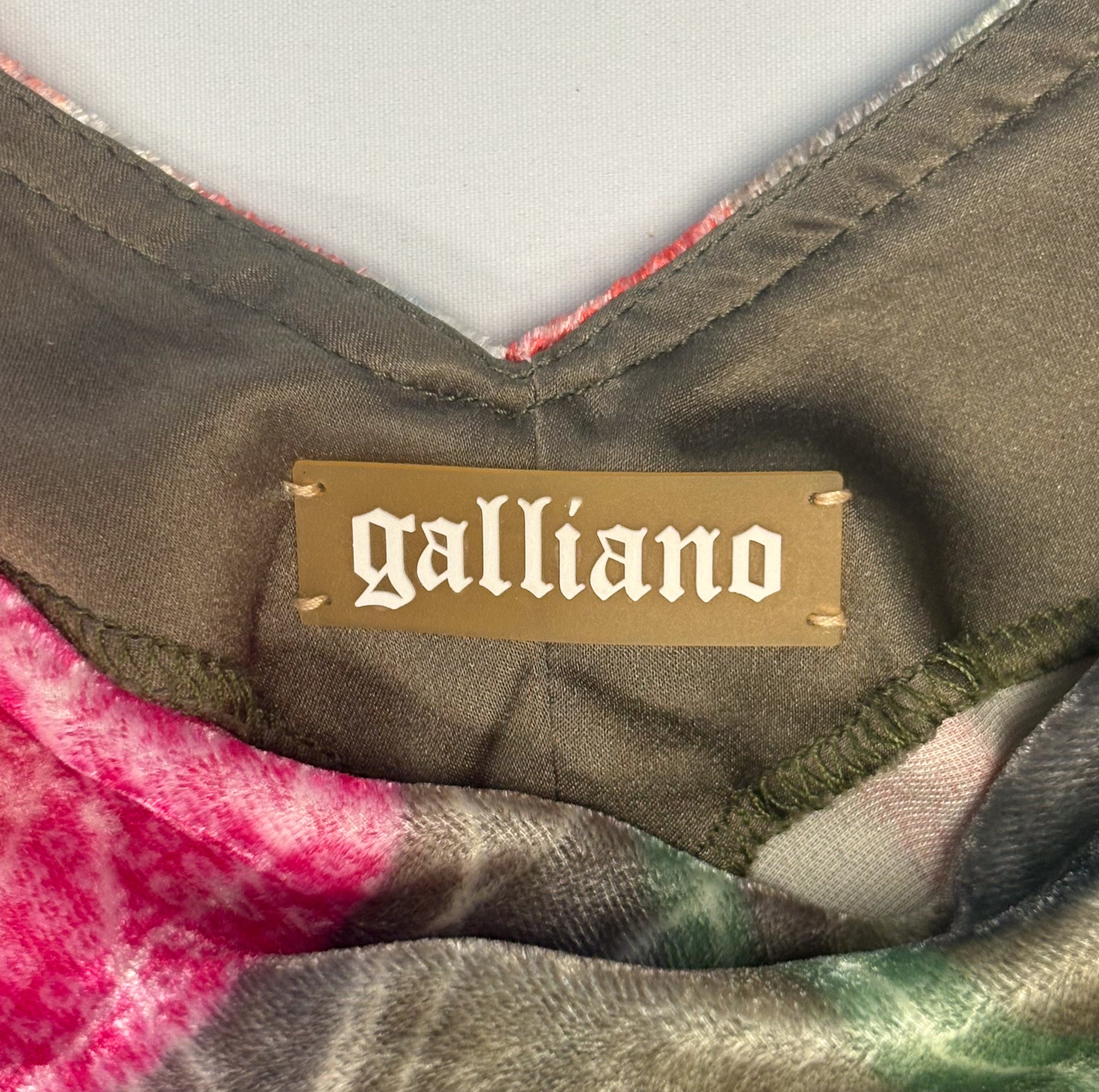 Galliano 2000s Floral Velvet Cowl-Neck Mini Dress - S