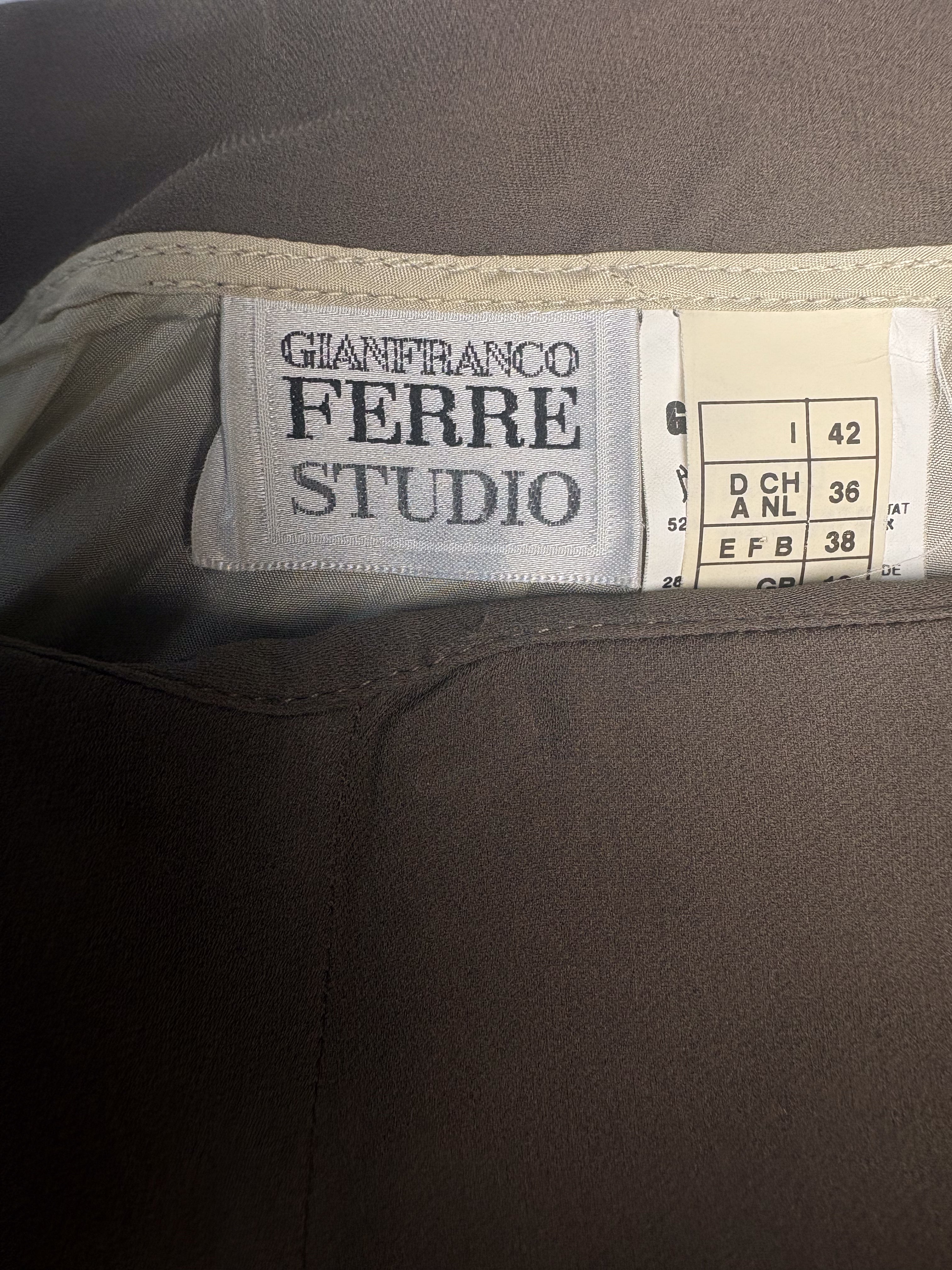 Gianfranco Ferré Studio 1990s Olive Satin Maxi Skirt with Slit - S/M