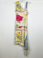 René Derhy Collection 2000s Cream Floral Mixed Media Asymmetric Lace Hem Midi Dress - L