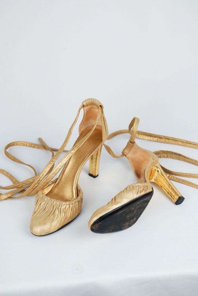 Gucci Gold Rouched Heels
