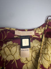 Roberto Cavalli 2000s Burgundy & Gold Floral Silk Slip Dress - XS/S