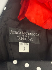 Jessica McClintock for Gunne Sax 1990s Black Polka Dot Mermaid Gown with Rose Choker - XS/S
