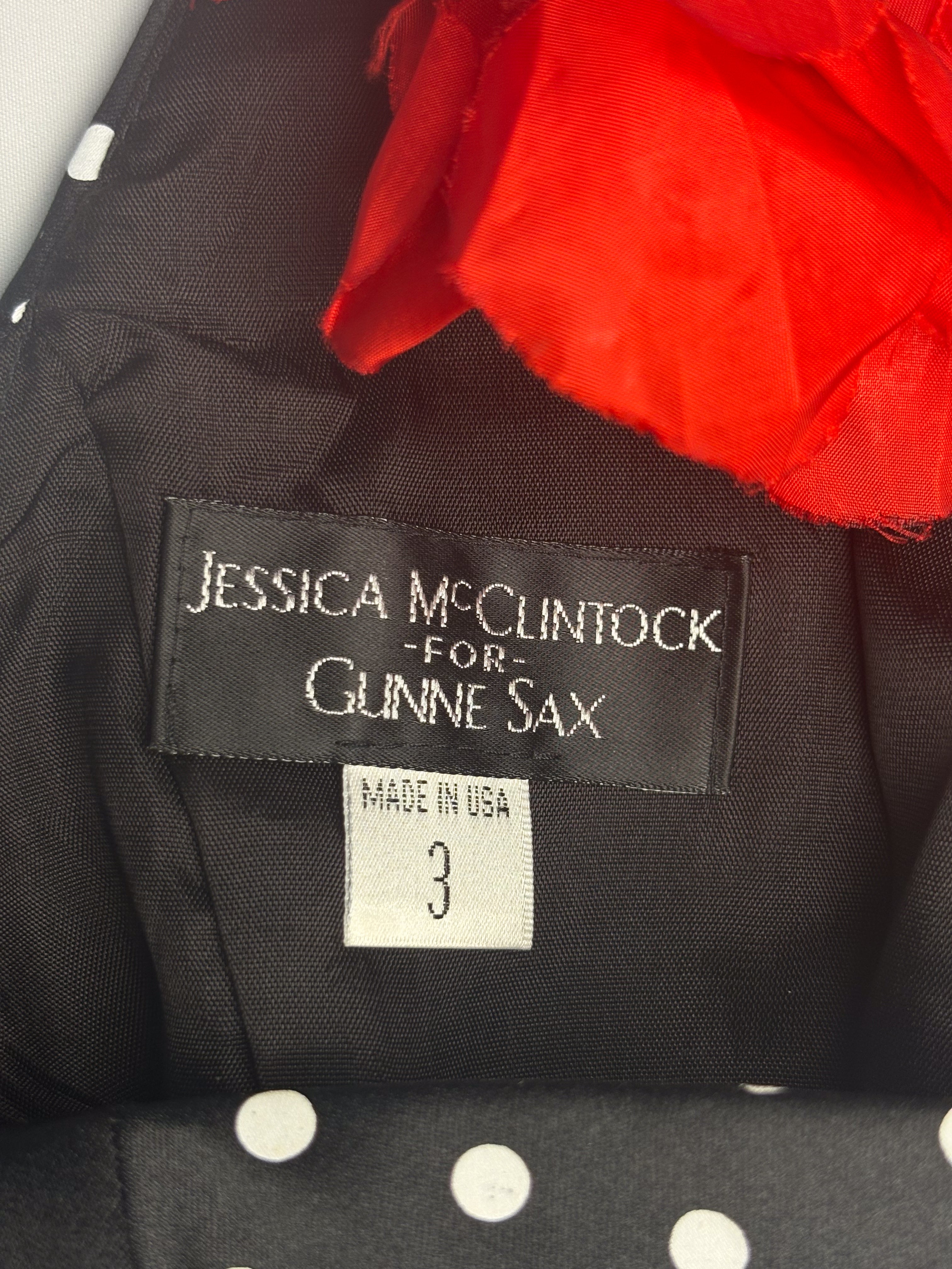 Jessica McClintock for Gunne Sax 1990s Black Polka Dot Mermaid Gown with Rose Choker - XS/S