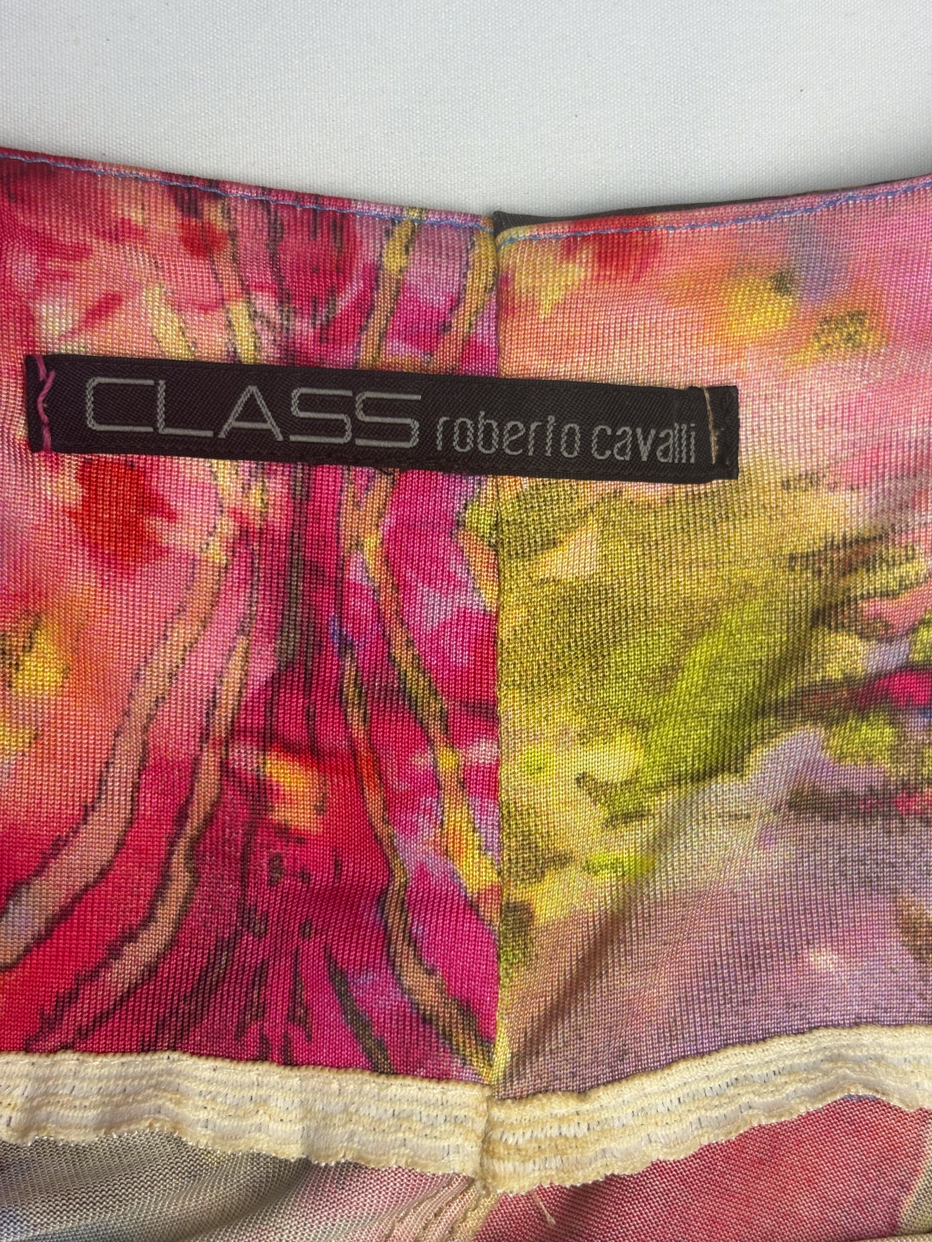 Class Roberto Cavalli 2000s Watercolor Floral Crystal-Strap Satin Maxi Dress - S/M