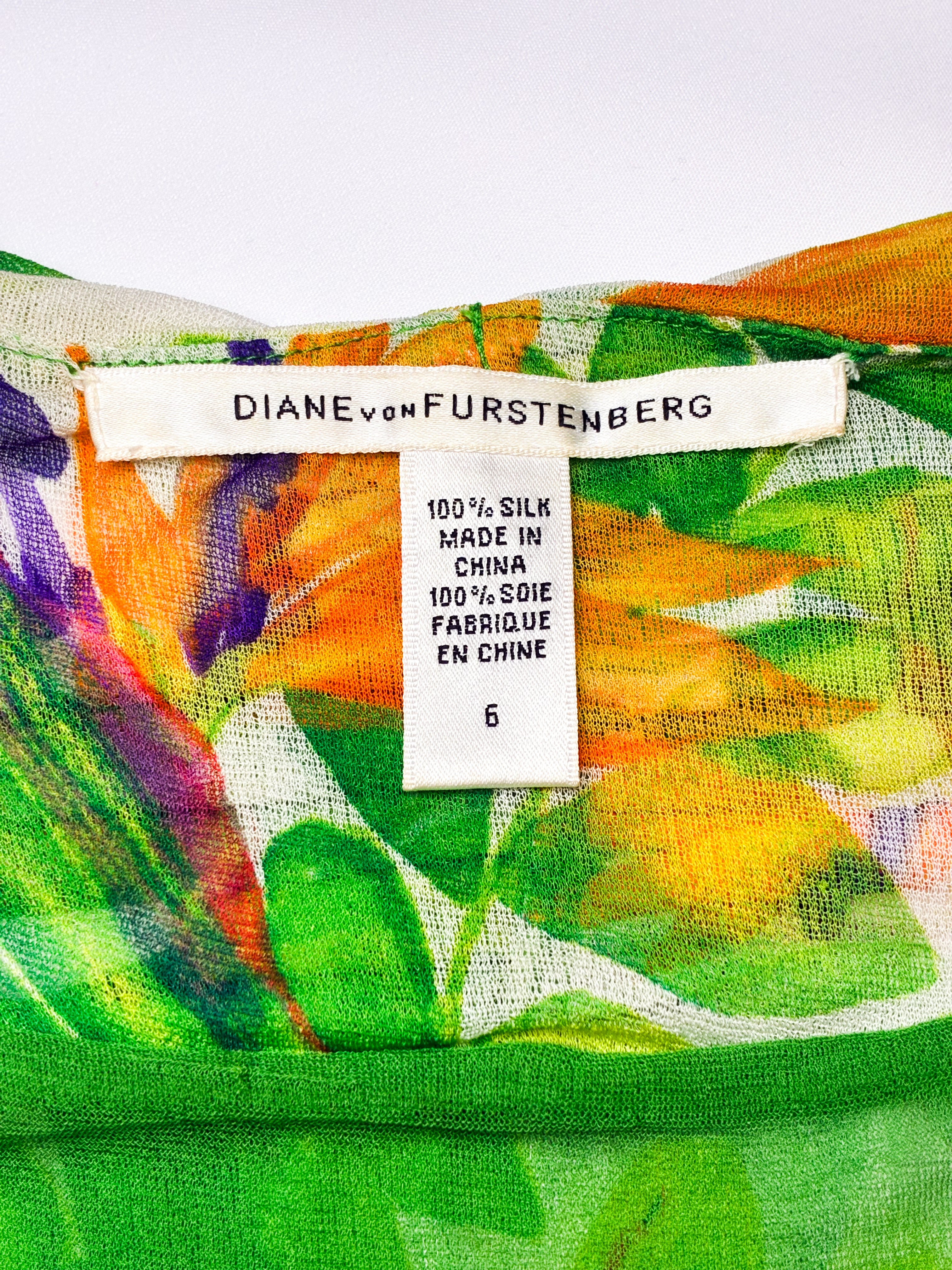 Diane von Furstenberg 2000s Green Tropical Tie-Front Mini Dress - S/M