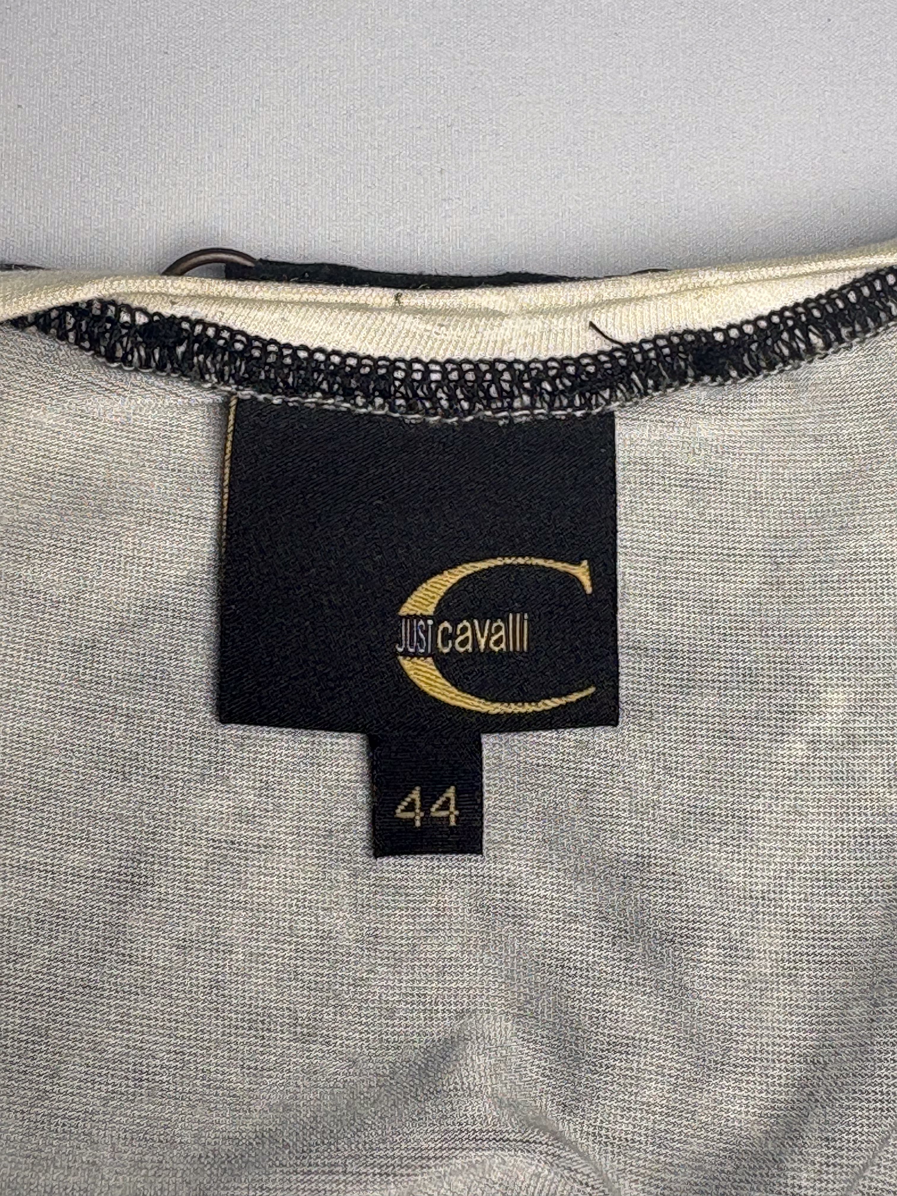 Just Cavalli 2000s Black & Cream Baroque Print Tee - M