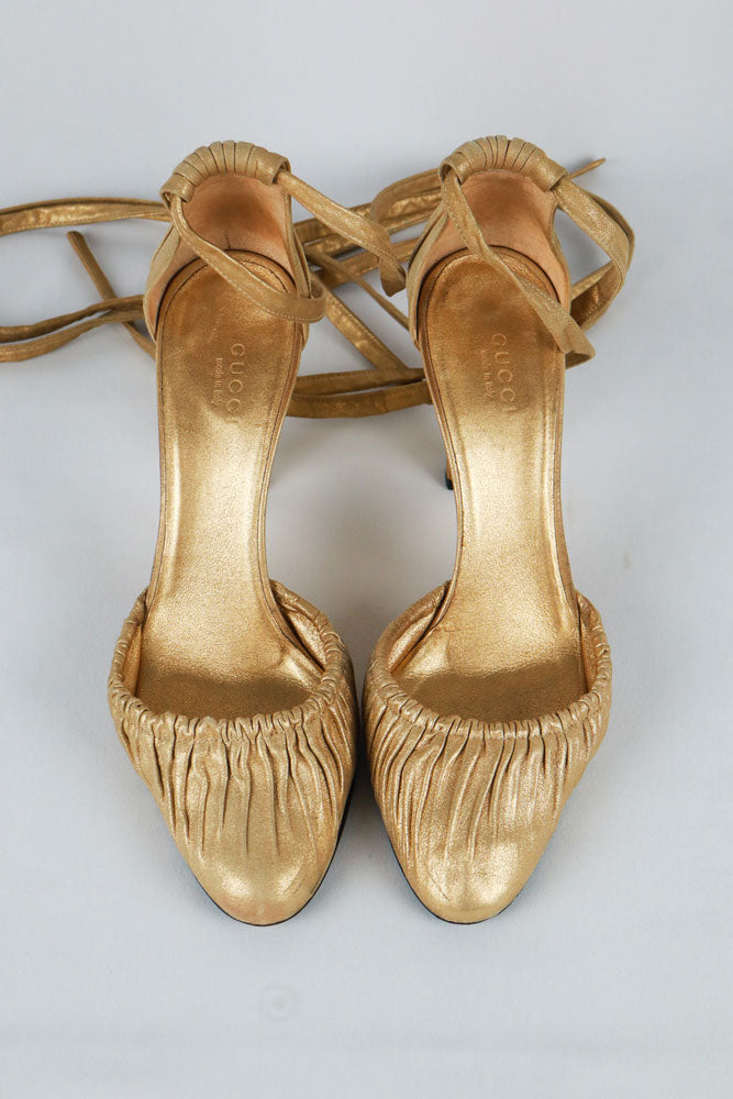 Gucci Gold Rouched Heels