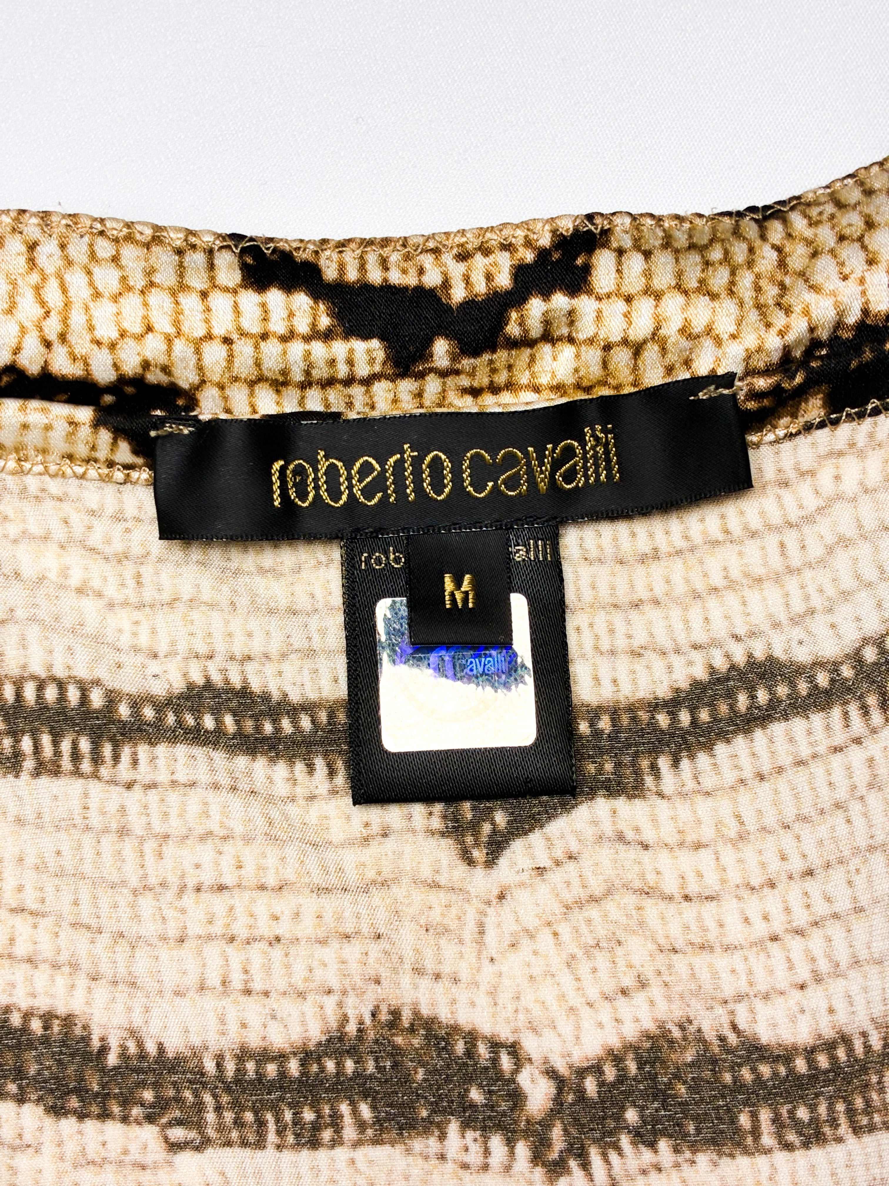 Roberto Cavalli 2000s Gold Tiger Print Coin Charm Cami - S