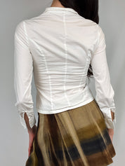 Naracamicie 2000s Cream Pintuck Clasp-Front Fitted Blouse - S