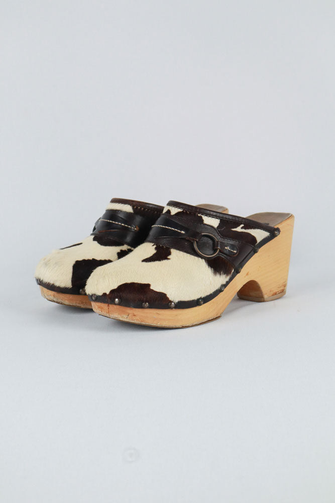 Dolce & Gabbana 2000s Cow Print Ponyhair Clogs