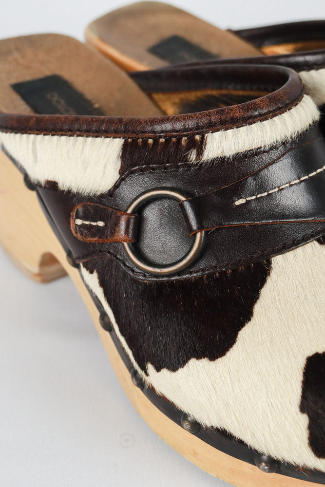 Dolce & Gabbana 2000s Cow Print Ponyhair Clogs