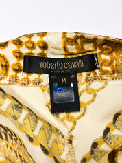 Roberto Cavalli 2003 Cream and Gold Chain Print Silk Halter Top - S/M