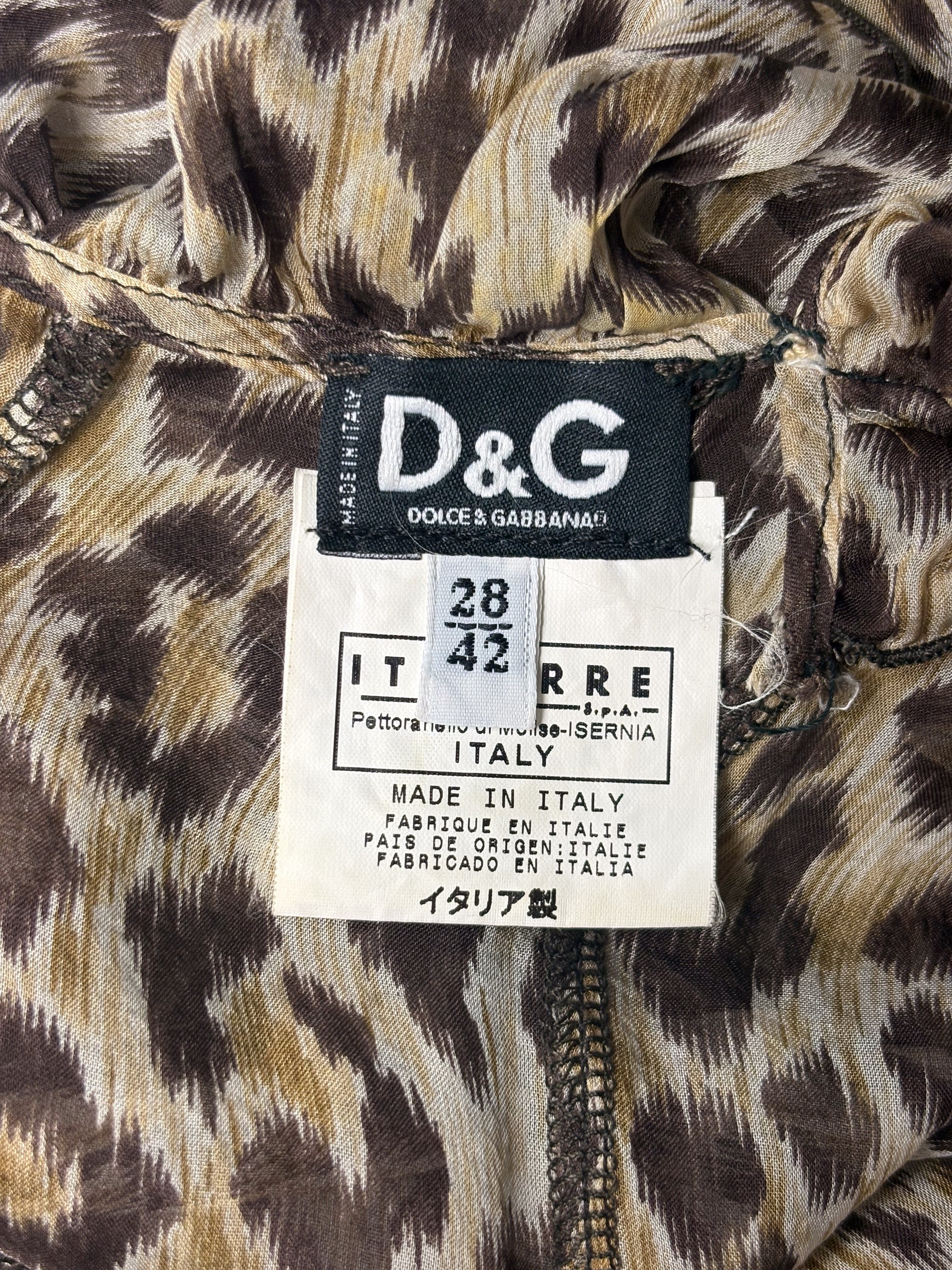 D&G Dolce & Gabbana 2000s Leopard Print Silk Chiffon Ruffle Midi Dress - S/M