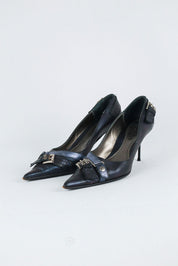 El Dantès Iridescent Heels with Metallic Strap and Croc Detail
