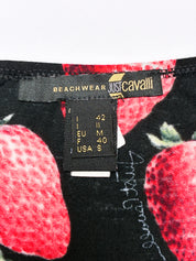 Roberto Cavalli Beachwear 2000s Black Strawberry Print Bell Sleeve Top - S/M