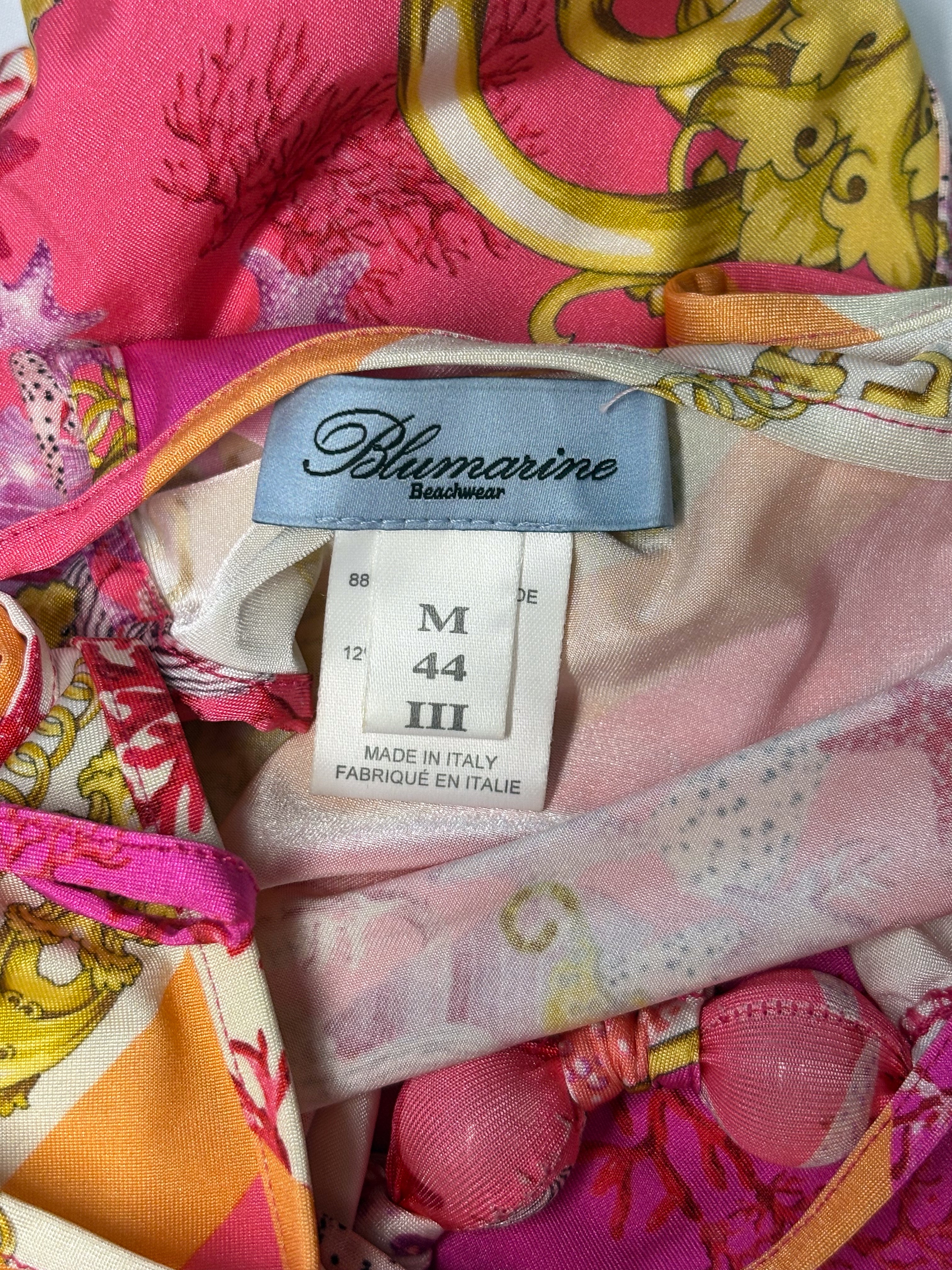 Blumarine Beachwear 2000s Pink Coral & Seashell Print Mini Dress - M/L