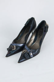 El Dantès Iridescent Heels with Metallic Strap and Croc Detail