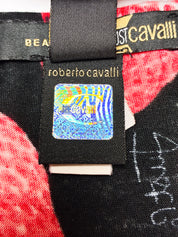 Roberto Cavalli Beachwear 2000s Black Strawberry Print Bell Sleeve Top - S/M