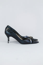 El Dantès Iridescent Heels with Metallic Strap and Croc Detail