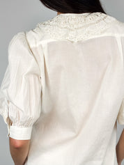 Blumarine White Ruffled Crochet Blouse - S/M
