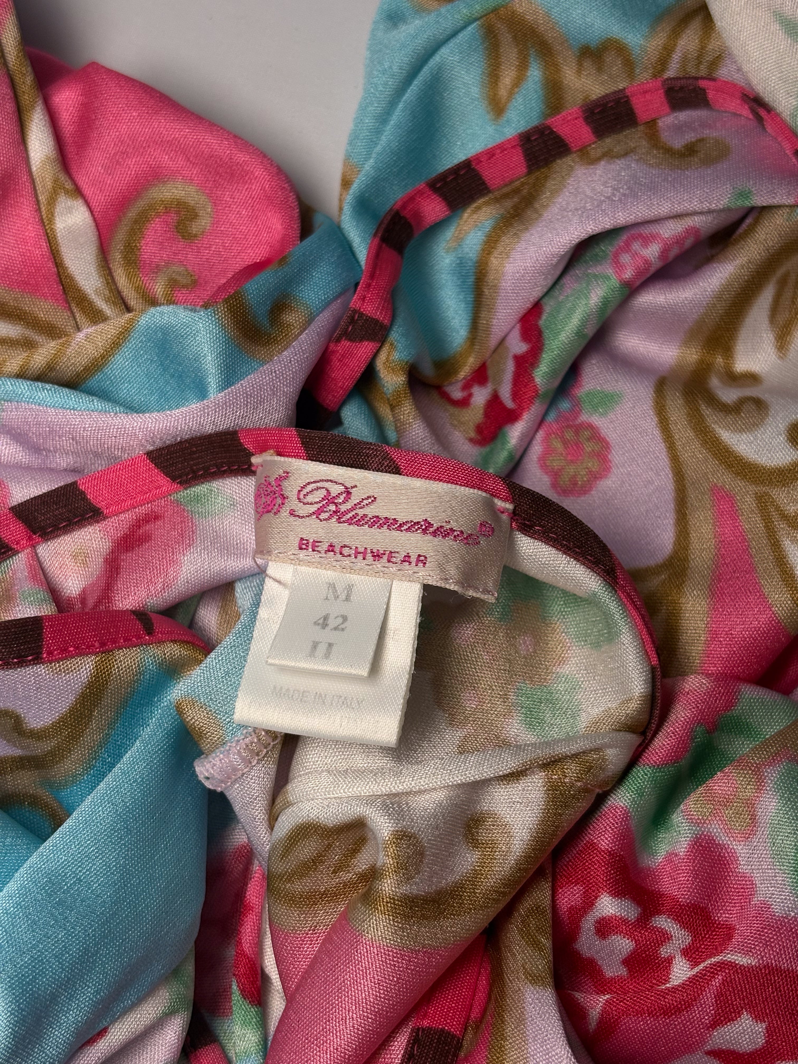 Blumarine Beachwear 2000s Pink Baroque Floral Capri Pants - S/M