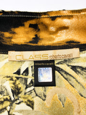 Class Roberto Cavalli 2000s Gold Jungle Print Silk Button-Up Shirt - S/M
